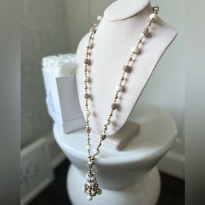 J Crew Brass and Bead Lariat Necklace
